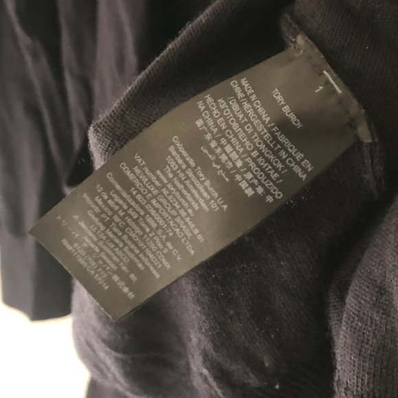 Tory Burch Navy Blue 100% Merino Wool V-Neck Cardigan Small Gold Logo Buttons - Picture 9 of 10